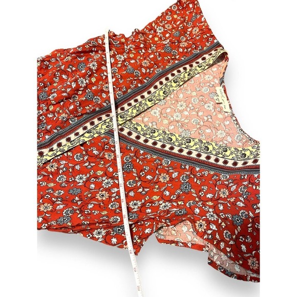 Behop Damask Floral Bohemian Maxi V-neck Dress Women's Red M - Picture 8 of 11